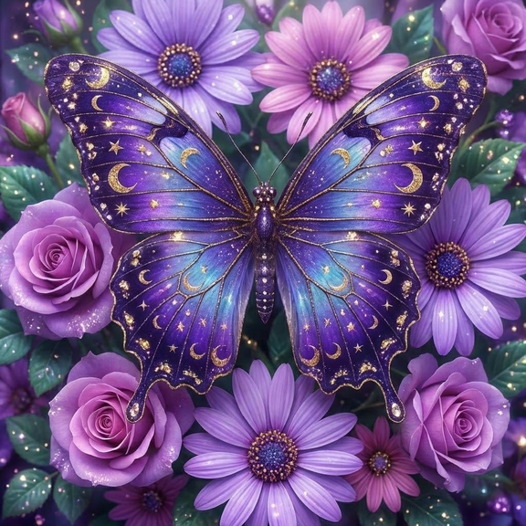 Diamond Painting Kits for Adults, Purple Butterfly Diamond Art Kits for Beginners, DIY Flower Full Drill Diamond Painting Gem Art Crafts for Home Decor 12x12 Inch
