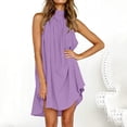 thumbnail image 2 of Womens Dresses Summer Sleeveless Strappy Halterneck Off Shoulder Elegant Solid Beach Cami Irregular Mini Swing Mini Casual Dress Purple XL, 2 of 6