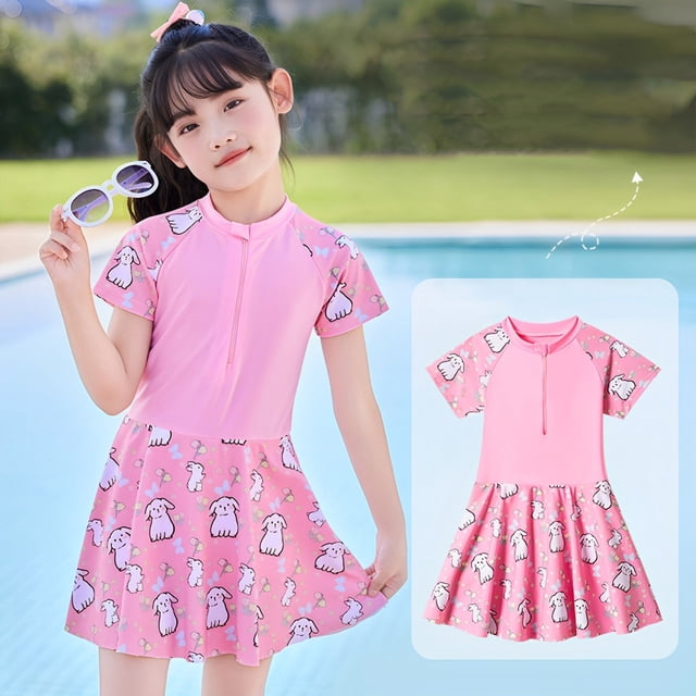Girls Rash Guard Swimsuit Ruffle Floral Pattern Long Sleeve Sun Protection Bathing Suit for Teens 10-11 Years