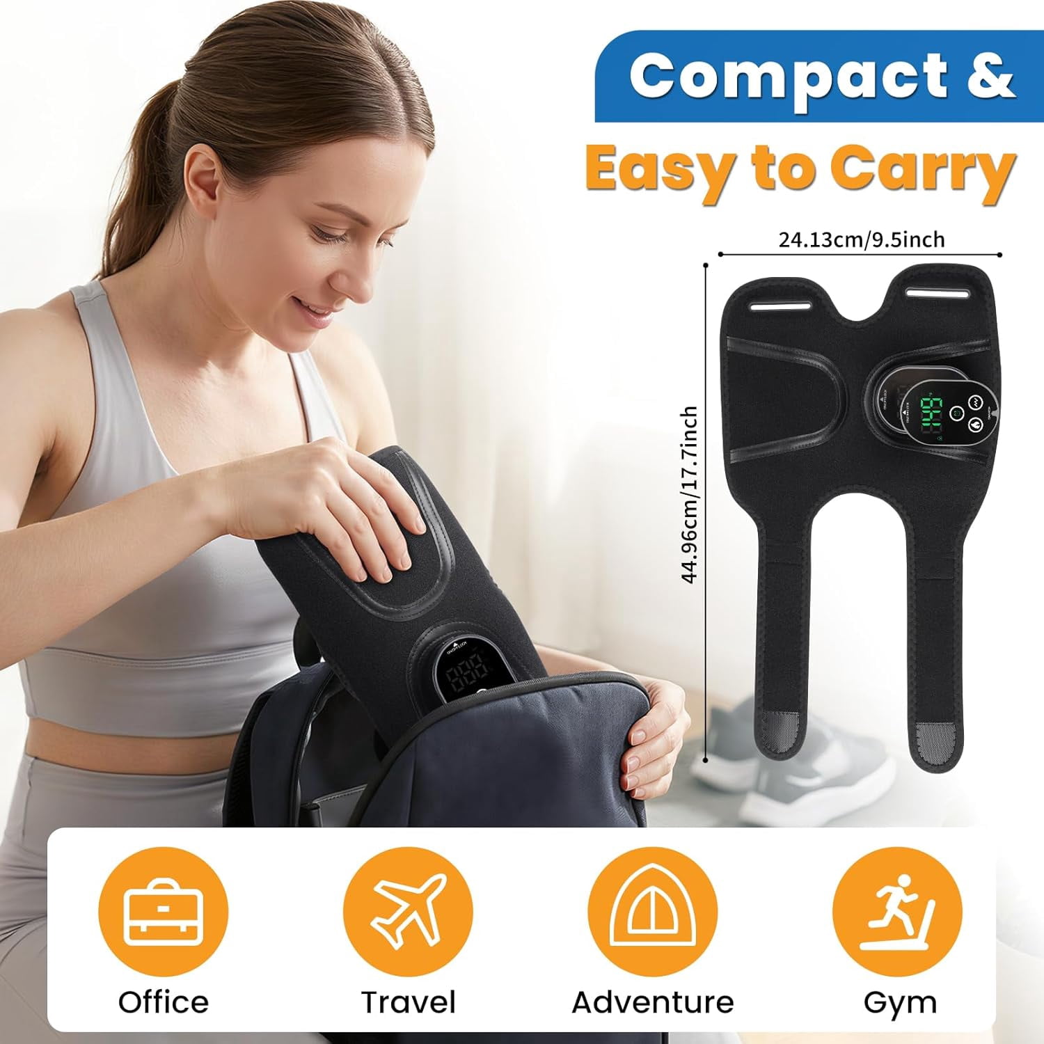 Elbow Heating Pad, Cordless Elbow Brace for Cubital Tunnel and Tennis Elbow Relief, 5 Heat Levels & 3 Vibration Gears, Arm Heating Pad Sleeve with Long Battery Life