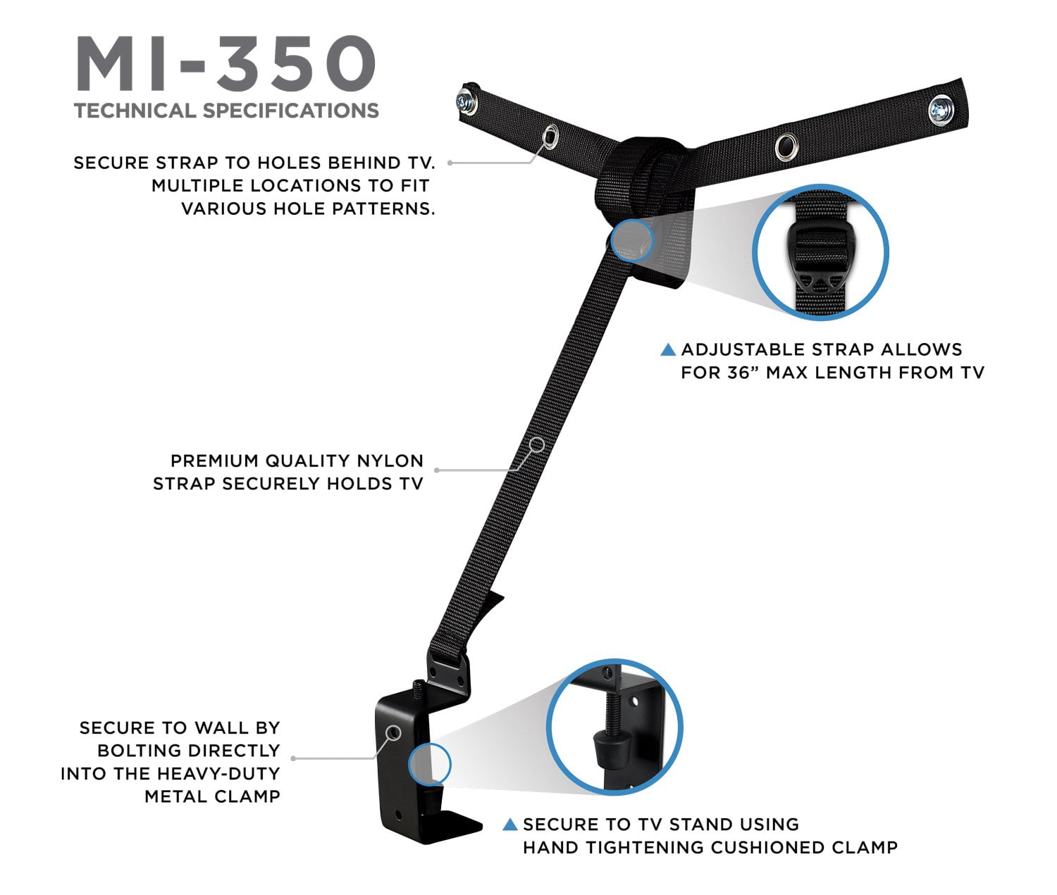 Mount-It! TV Safety Straps with Anti-Tip Protection Secures to TV Stand and Walls (MI-350)