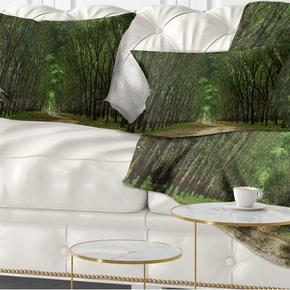 Designart Pathway in Thick Green Forest - Landscape Photography Throw Pillow - 12x20