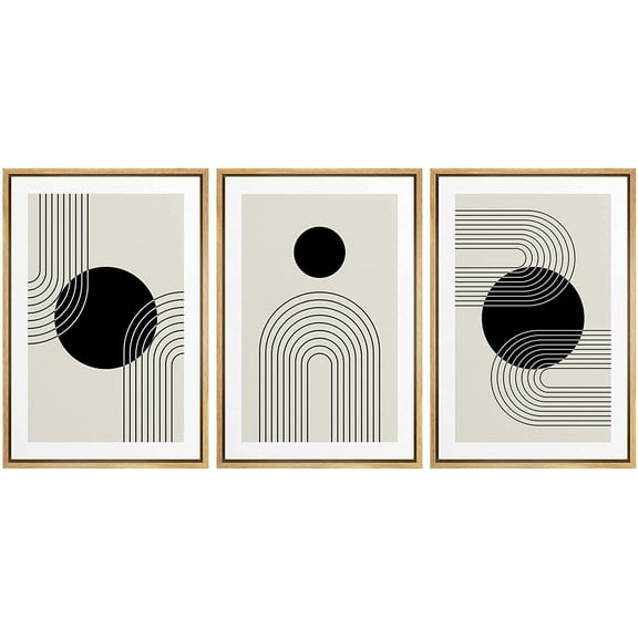 wall26 Framed Wall Art Print Set Boho Black Dots with Swirling Line Art Abstract Patterns Digital Art Modern Art Bohemian Chic Relax/Calm for Living Room, Bedroom, Office - 24"x36"x3 Natura