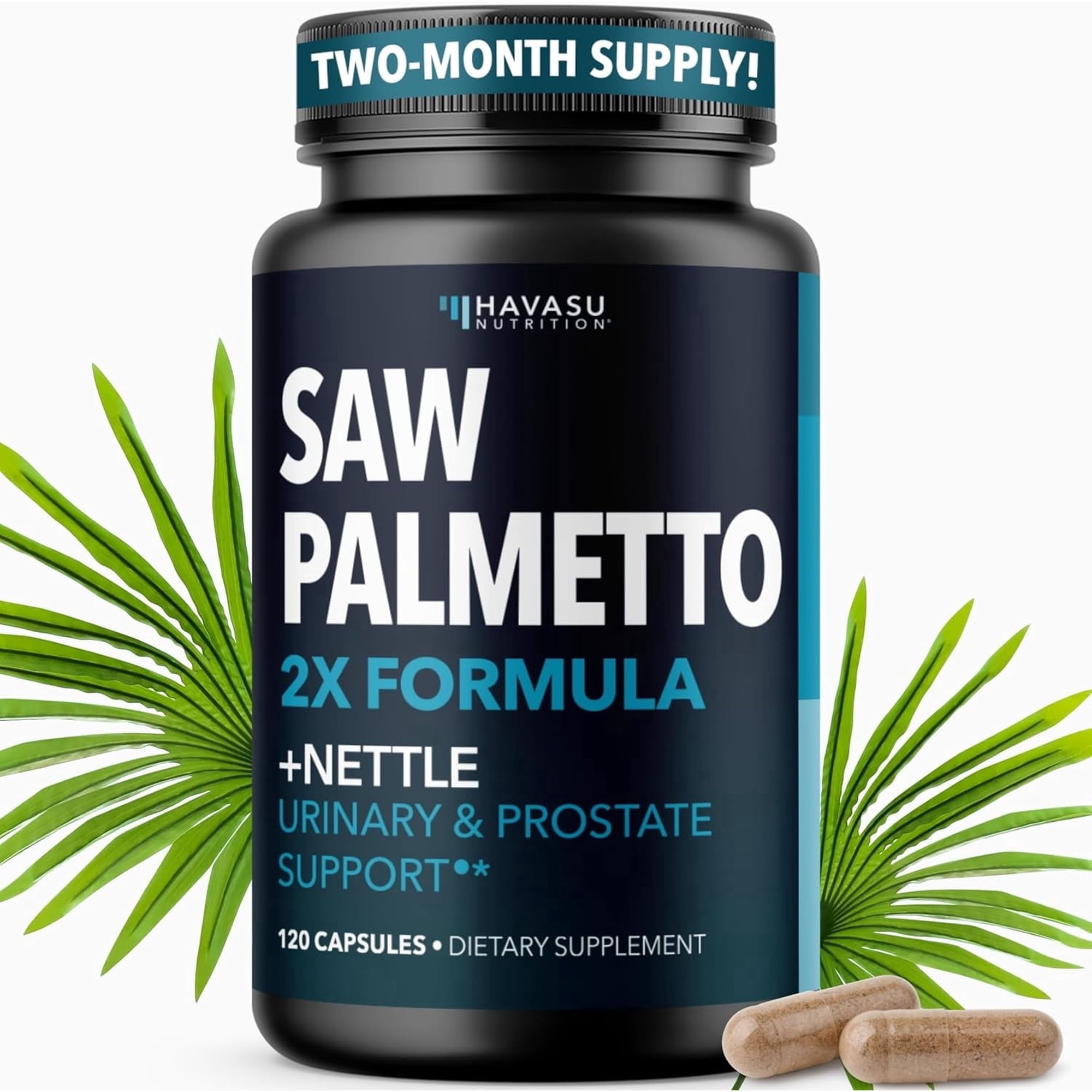 Havasu Nutrition 2X Formula Saw Palmetto & Stinging Nettle Capsules for Prostate Health, 120 Count