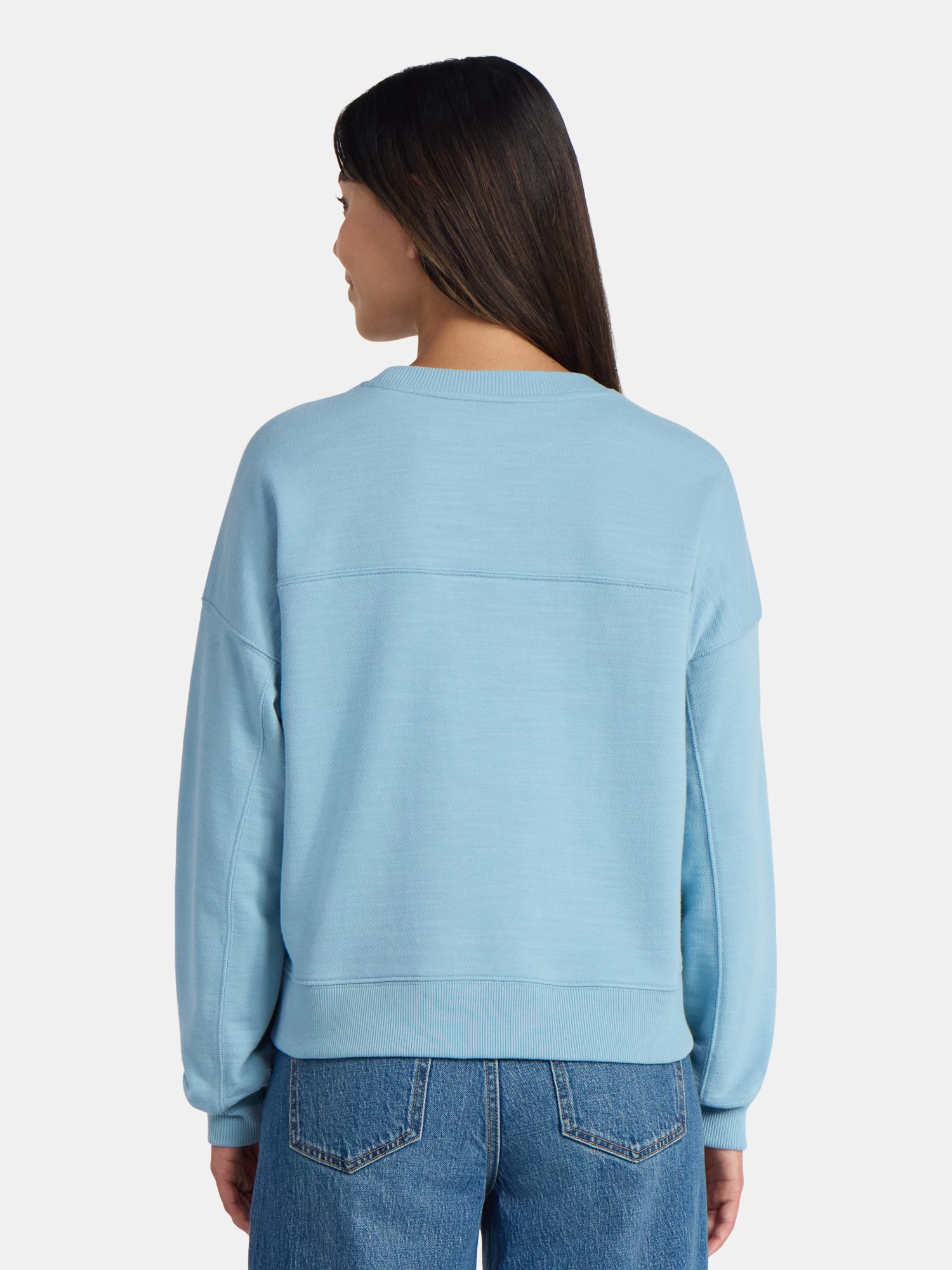 Time and Tru Women’s Ribbed Panel Sweatshirt with Long Sleeves, Sizes XS-XXXL