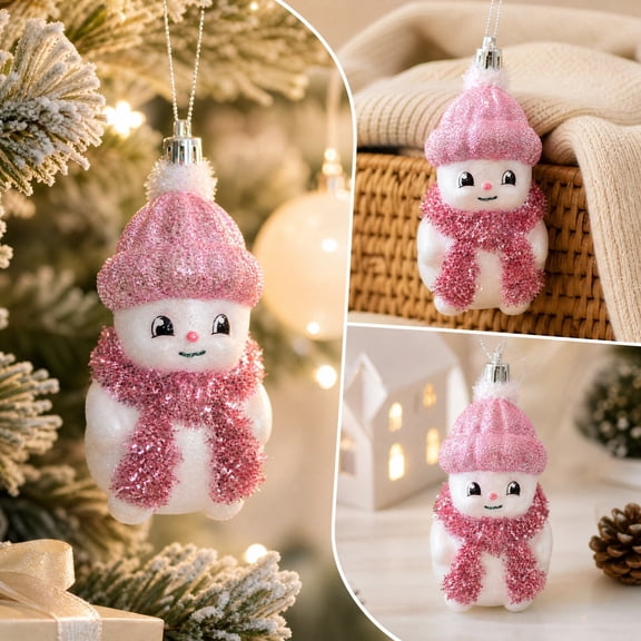 Tyidzon Pink Snowman Christmas Ornament, Cartoon Cute Hanging Pendant for Winter Tree Home Wall Window Party Decor
