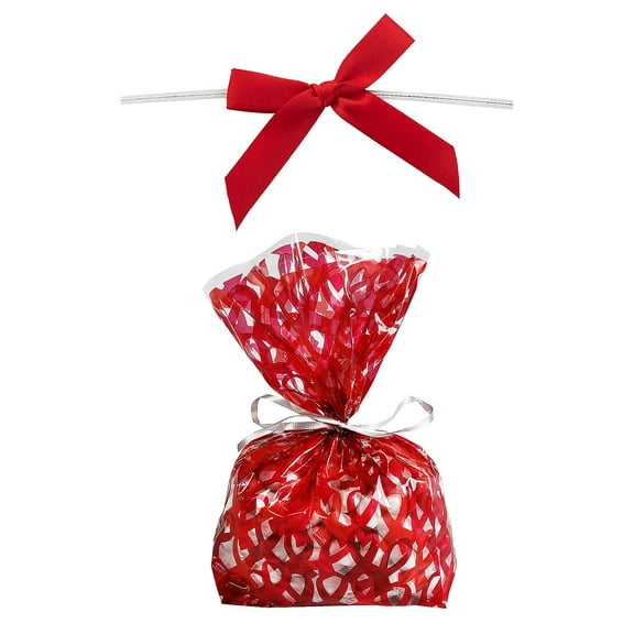 Fun Express 5" x 11 1/2" Red Ribbon Awareness Cellophane Bags with Bows – 98 Pieces