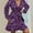 Purple, variant on Zukuco Women's Leopard Print Ruffle Hem Long Sleeve V Neck Belted A Line Dress, S