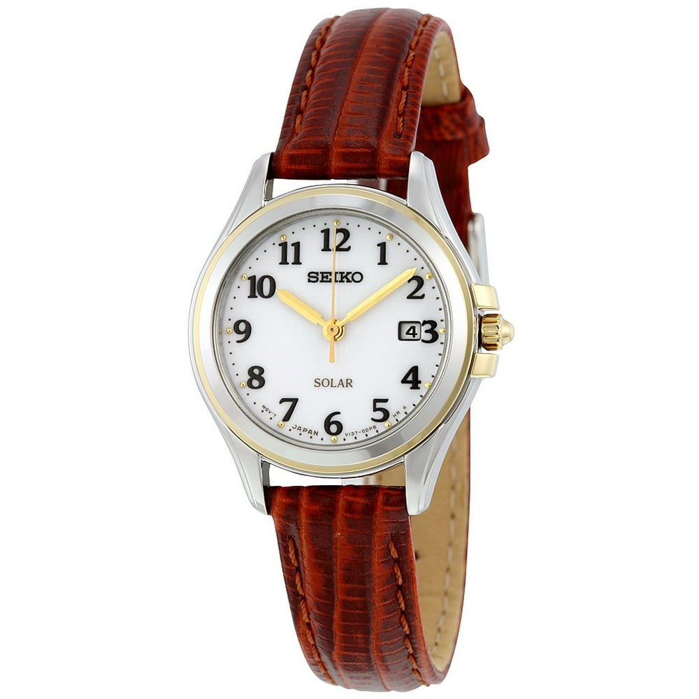 Seiko Seiko Women's Core Solar White Dial Brown Leather Watch SUT252
