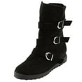 thumbnail image 2 of Women's Mid-Calf Boots Round Toe Zipper Flat Color Buckle Strap Warm Snow Boots for Comfort and Style, 2 of 2