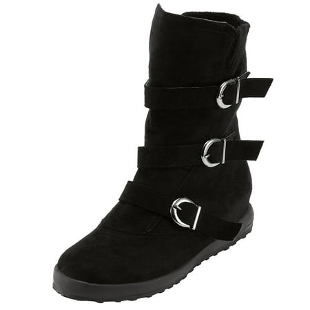 

Shpwfbe Boots For Women Suede Round Toe Zipper Flat Pure Color Buckle Strap Keep Warm Snow Shoes For Women Shoe Rack