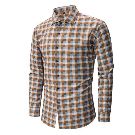 LNWUY Men's Long Sleeve Casual Stretch Button Down Plaid Dress Shirts Business Casual Collared Work Dress Shirts Blue L