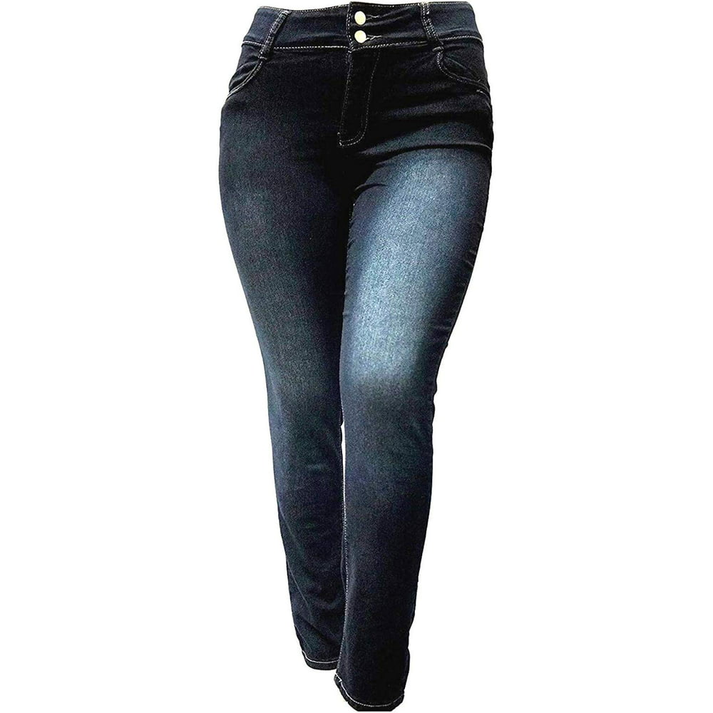 Giveme5 - 5IVE Women's Plus Size Stretch Black High Waist Denim Jeans ...