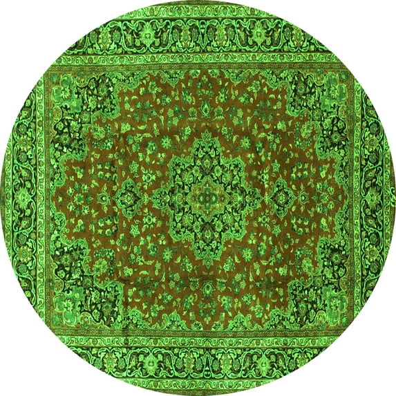 Ahgly Company Indoor Round Medallion Green Traditional Area Rugs, 5' Round