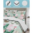 thumbnail image 3 of Quilt King Size Bedding Set, Spring Floral Checkered Reversible Summer Quilt 3 Pieces, Turquoise Pink Buffalo Plaid Lightweight Bedspreads Coverlets with 2 Pillow Shams for All Seasons, 3 of 5