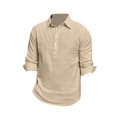 thumbnail image 4 of Npasoilc Chemise Tops for Men Cotton Linen Long Sleeve 1/3 Button Up Turn Down Collar T-Shirts Breathable Lapel Beach Shirts Daily Casual Loose Blouse Tops, 4 of 5