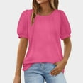 thumbnail image 2 of ORT Womens Summer Tops Crewneck Casual Patchwork Lace Short Sleeve Tee Shirts Cute Trendy Knitted Blouses(Hot Pink,M), 2 of 5