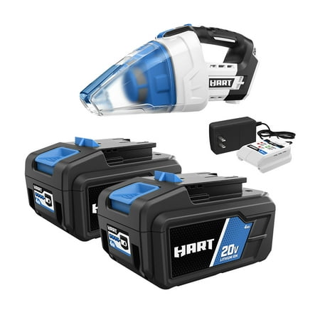HART 20-Volt 2-Pack 4Ah Batteries and 20-Volt Hand Vacuum Bundle w/ 3Ah Fast Charger