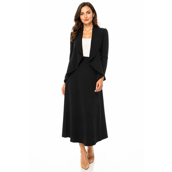 Women's Solid 2-Piece Blazer and Long Skirt Set ? Elegant and Professional