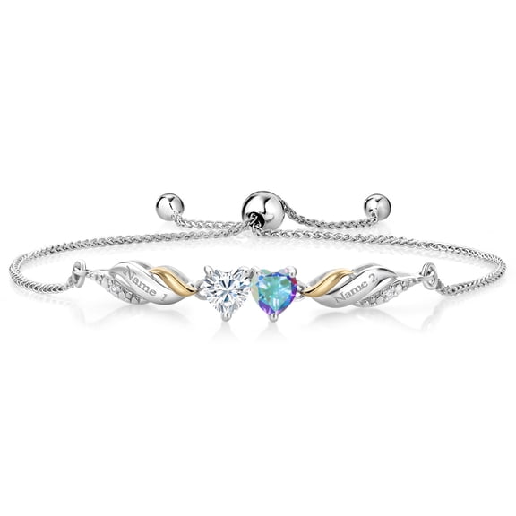 Gem Stone King 925 Silver and 10K Yellow Gold Mercury Mist Mystic Topaz Bracelet for Women Set with Moissanite (1.00 Cttw) and Lab Grown Diamond