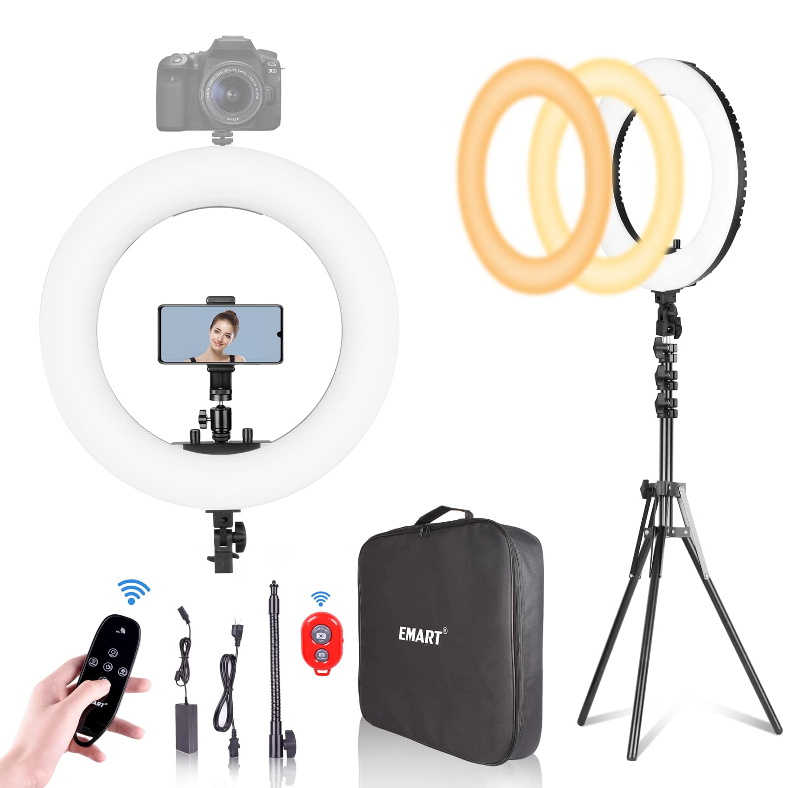 EMART 18-inch LED Ring Light Kit with Adjustable Stand Dimmable Bi-color 3200K 
