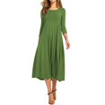 thumbnail image 1 of BJYX Col Rond Mi-Manche Couleur Unie Grande Robe Swing Patchwork Coutures 3/4 Manches Col Rond Swing Robe Mi-Longue, 1 of 4