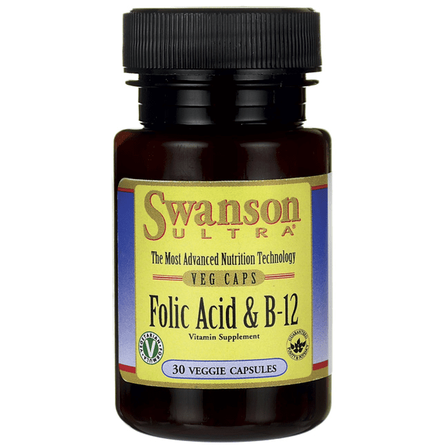 swanson folic acid & vitamin b12 30 veg capsules
