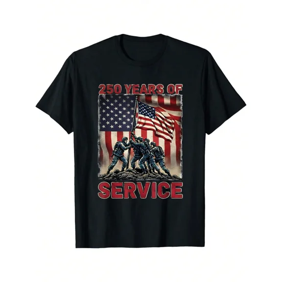 Men's Patriotic 250 Years of Service American Flag Graphic T-Shirt Military Veteran Tee