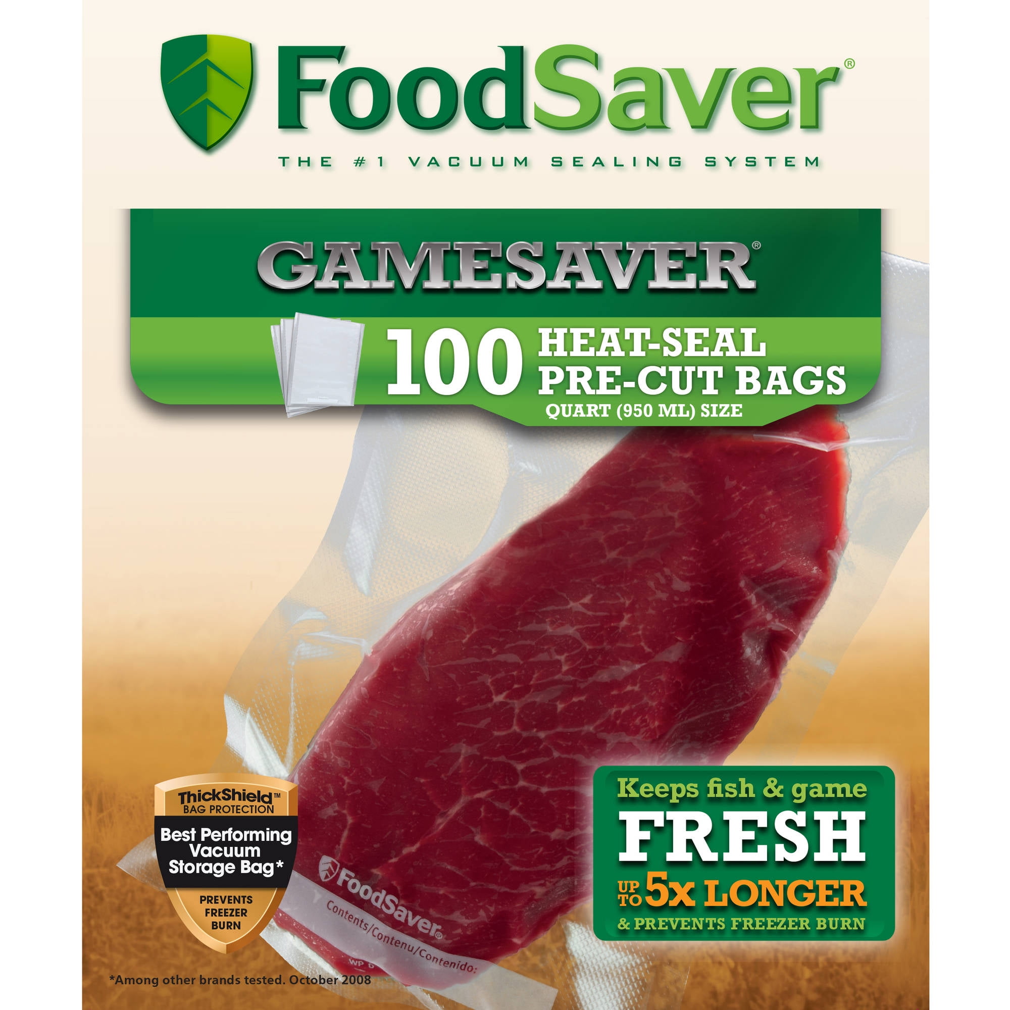 FoodSaver GameSaver Quart Sized PreCut Bags, 100 Count (GBQ100000