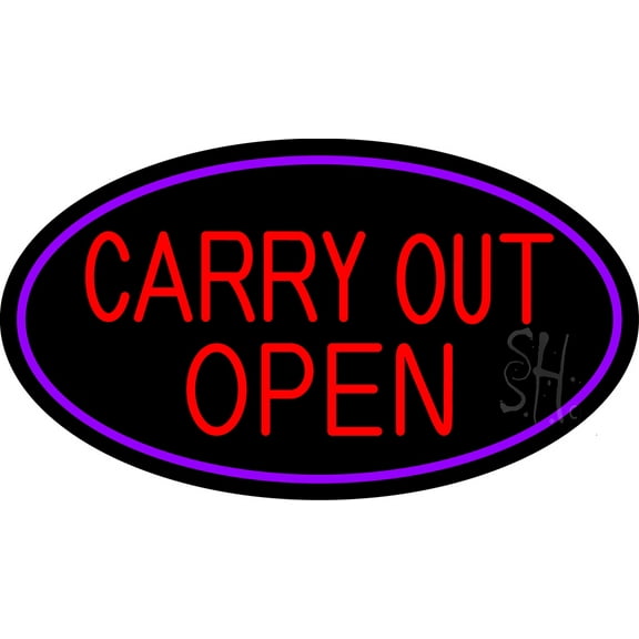 Carry Out Open LED Neon Sign 13 x 24 - inches, Clear Edge Cut Acrylic Backing, with Dimmer - Bright and Premium built indoor LED Neon Sign for restaurant window and interior decor.