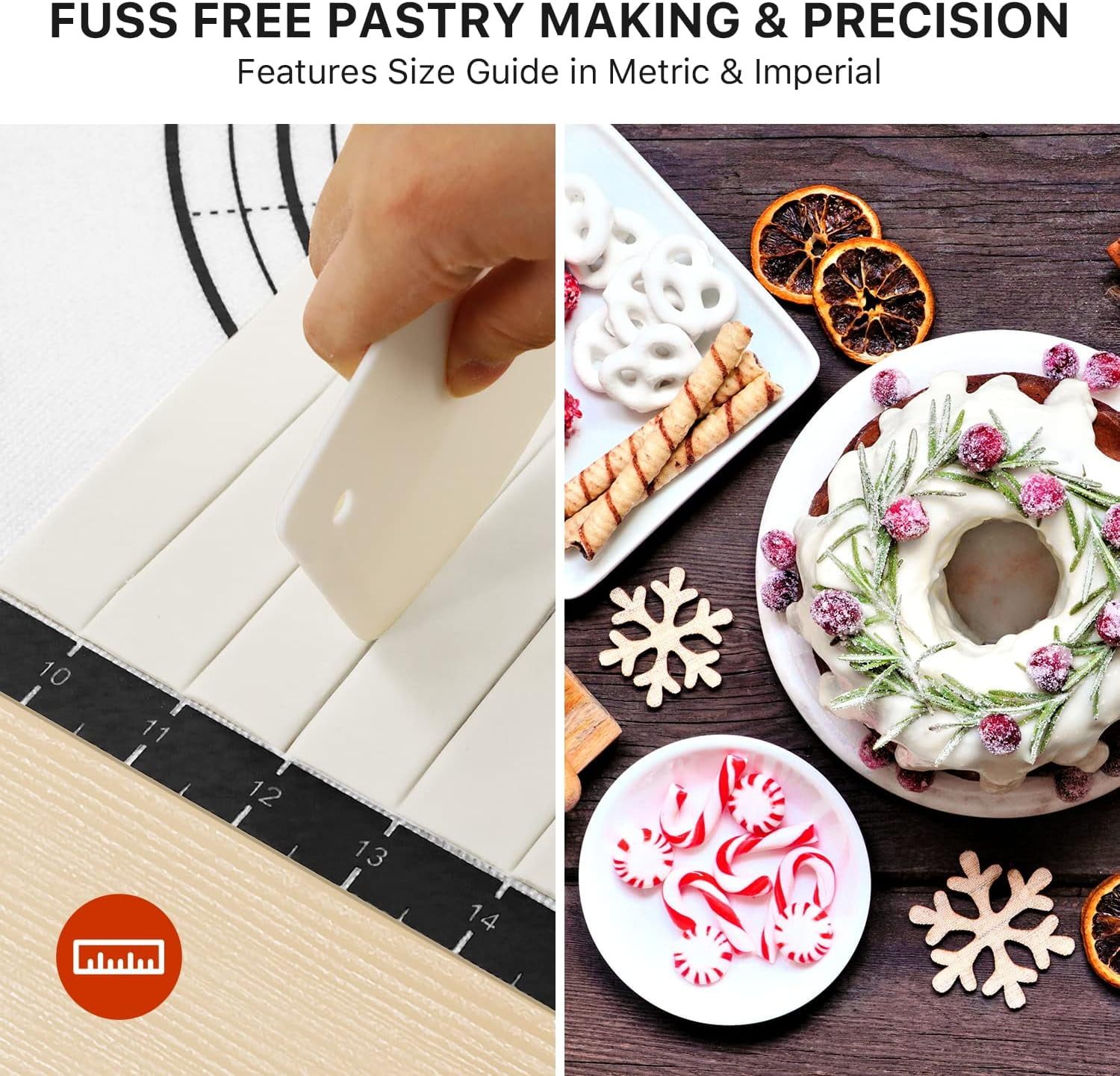 KitchenKey Pastry Mat, 28" x 20" Food Grade Silicone Extra Large Non Stick Baking Sheet Mat with Measurement for Making Cookies,Macarons,Bread and Pastry
