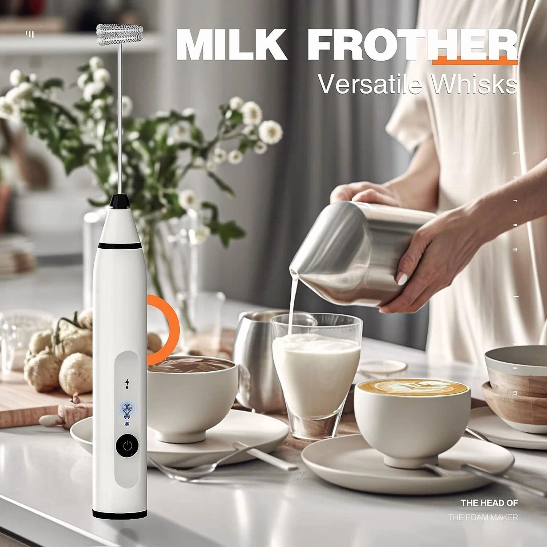 Milk Frother Handheld Electric Mixer Foam Maker For Coffee Whisk Drink Usb-White