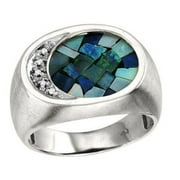 RYLOS Mens Diamond & Mosaic Opal Ring Sterling Silver or Yellow Gold Plated Silver