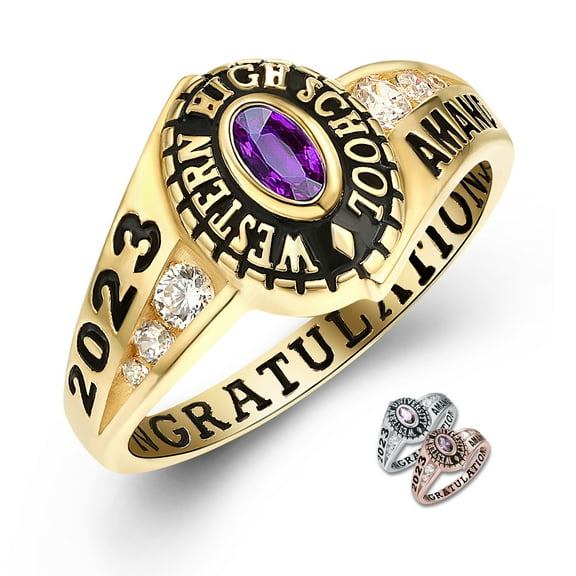 Mementos PJM Custom Women's Class Rings Sterling Silver for High School or College-Gold Plated