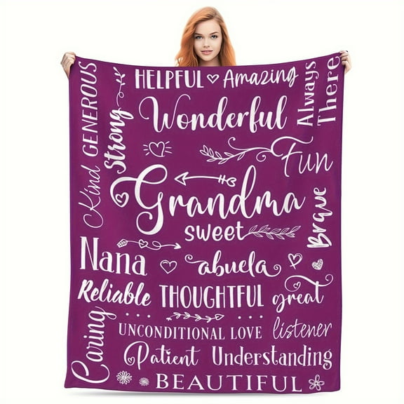 1 Pc Flannel Blanket for Grandma Purple Throw Personalised Gifts for Grandma Machine Washable Soft Cosy Grandma Blanket Birthday Christmas Gift for Grandmother