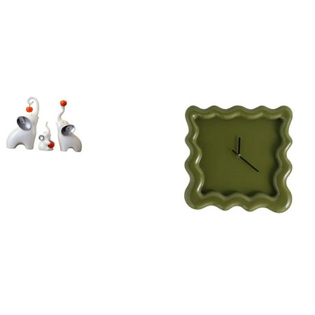 4 Pieces Elephant Statues Wall Clock Modern Ceramic Desktop Decor for Home Study Farmhouse Kitchen
