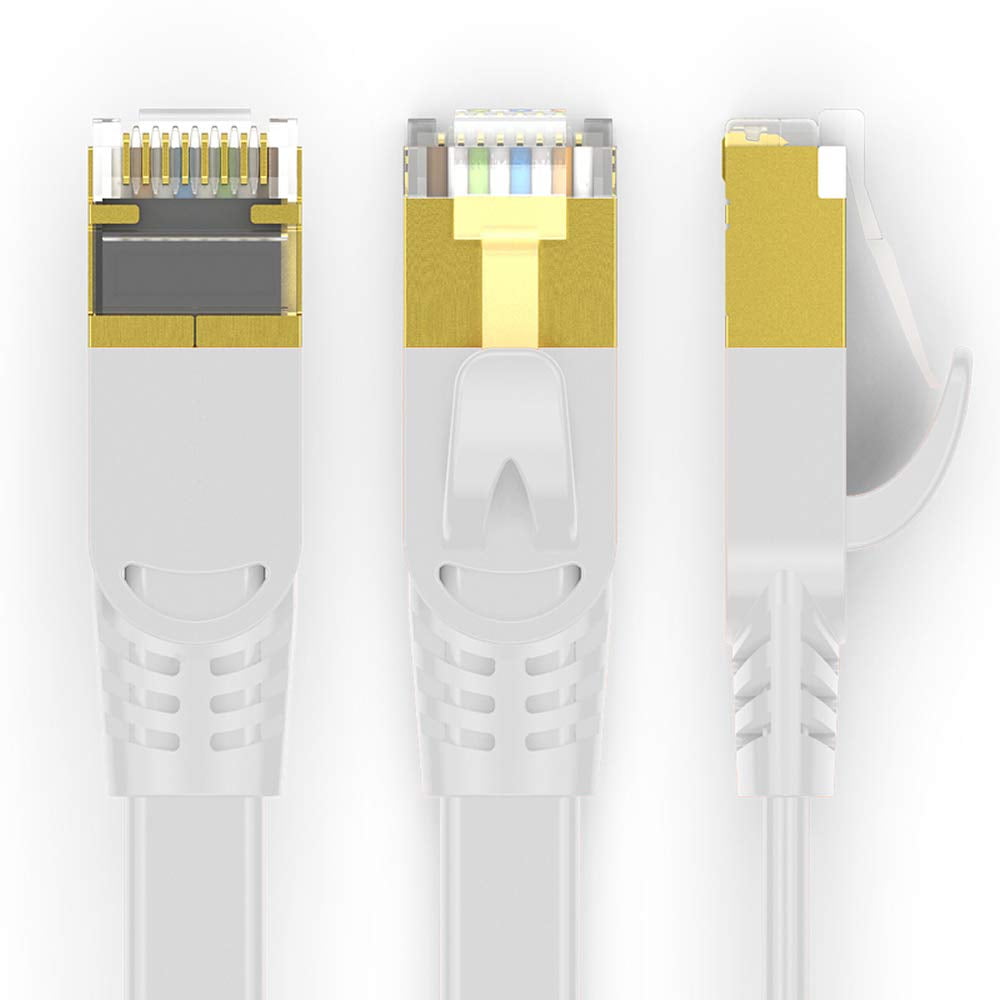 Tianle Flat Cat8 Ethernet Cable, 26AWG Cat 8 Network Internet Lan Cable High Speed 40Gbps 2000Mhz SFTP RJ45 Gold Plated Connector for PC, Router, Switch, Modem, TV, PS5 (White, 20M/65FT)
