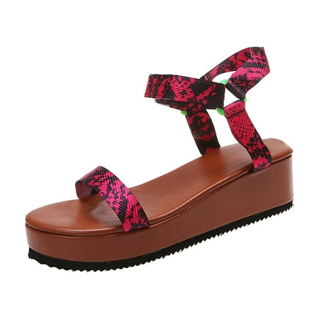 

New Wedge With Graffiti Beach Sandals Women Thick Bottom Sexy Snake Pattern Buckle Beach Sandals