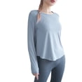 thumbnail image 3 of Women's Basic Long Sleeve Round Crew Neck T-Shirt Top Sport Top with Unique Back Design, 3 of 9