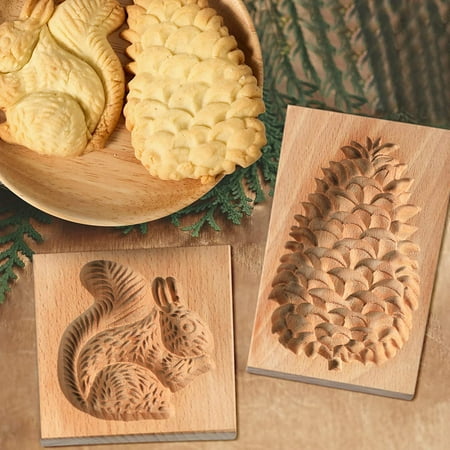 

Retrok 2Pcs Squirrel & Pinecone Wooden Cookie Molds for Baking Kitchen Biscuit Cutter Set 3D Carved Gingerbread Cookie Stamps DIY Shapes Biscuit Press Stamp Molds for Party Baking Tool