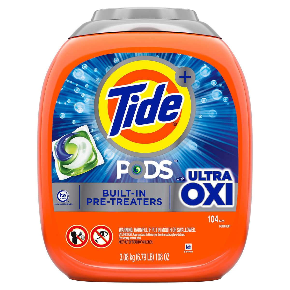 Tide Pods with Ultra Oxi HE Laundry Detergent Pods, 104count