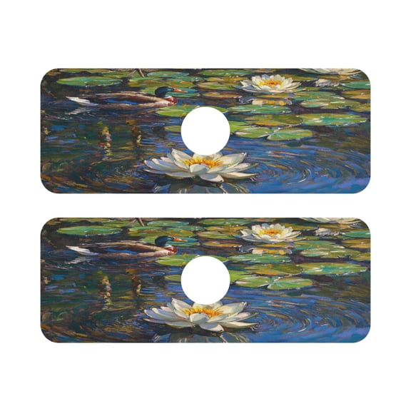 Oil Painting Flowers Quick Dry Silicone Algae Faucet Pad 14.7x5.4in 2 Pack Absorbent Mat for Kitchen Sink, Bathroom Countertop