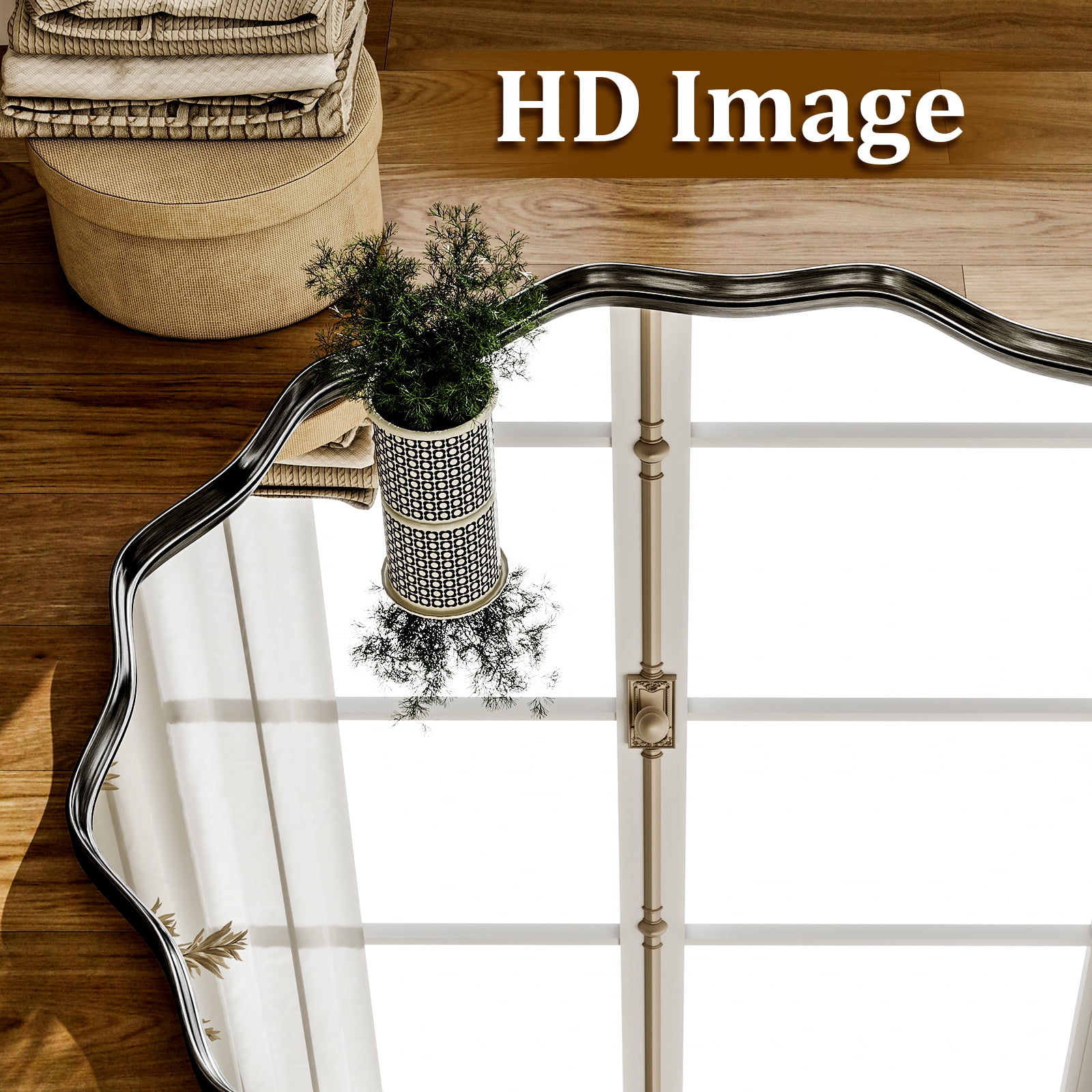 AUROMIR 36" Wavy Round Bathroom Mirror Wall Mounted Modern Vanity Mirror, Black