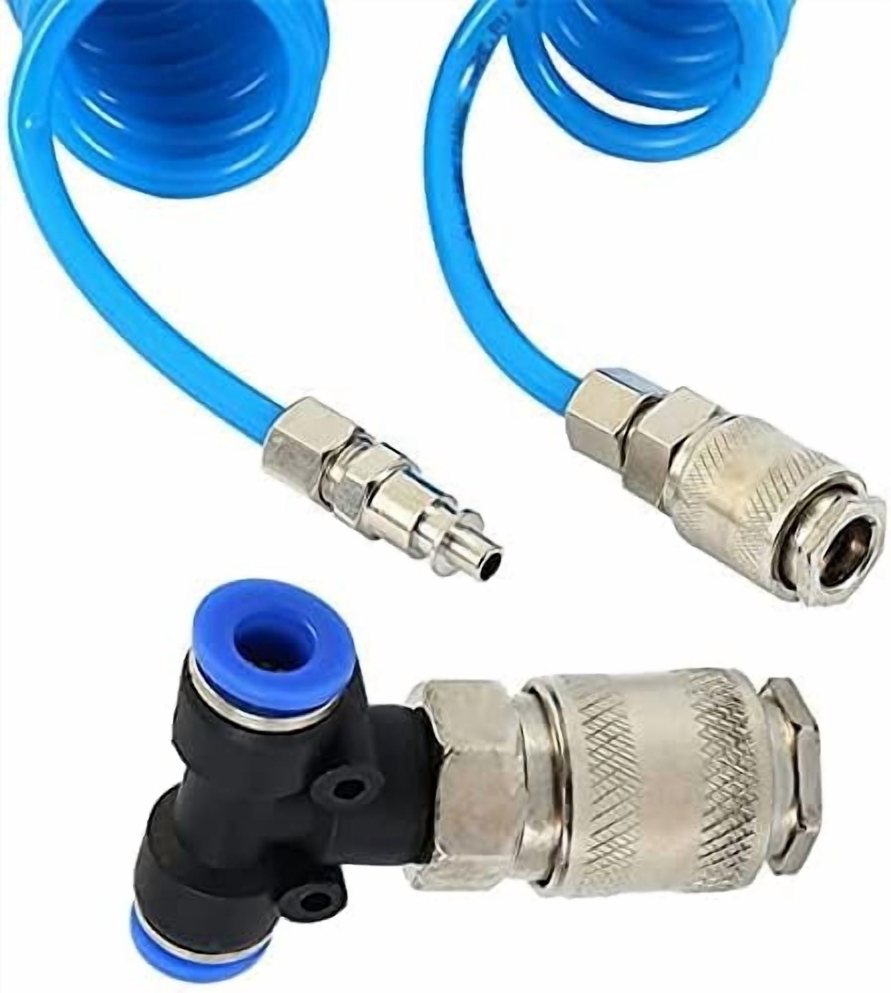 Air Blow Gun Kit Air Duster Cleaning Nozzle Blow Spray Tool Kit with 5 Meter Long Coil PU Air Hose,4×6mm(Blue)