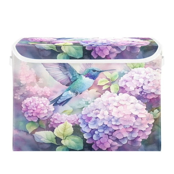 WOBOGO Colorful Pretty Bird Large Collapsible Storage Box Flip Lid Fabric Decorative Organizer Container Basket with Handles 16.5×12.6×11.8in
