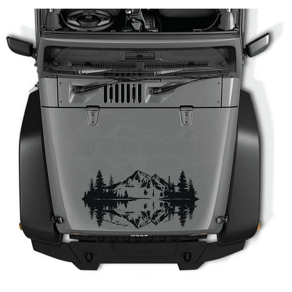 AnyStickerYouWant - Wilderness Lake Mountain Reflection Vinyl Decal Sticker, 22" Tall Waterproof Vinyl Hood Decal/Car Window Stickers - Fits on & Compatible with Jeep Wrangler & Jeep Gladiator