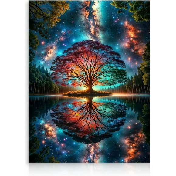 Tree of Life Canvas Wall Art Picture, Colorful Fantasy Forest Painting Print for Bedroom Living Room Decor 12x16 inch Unframed