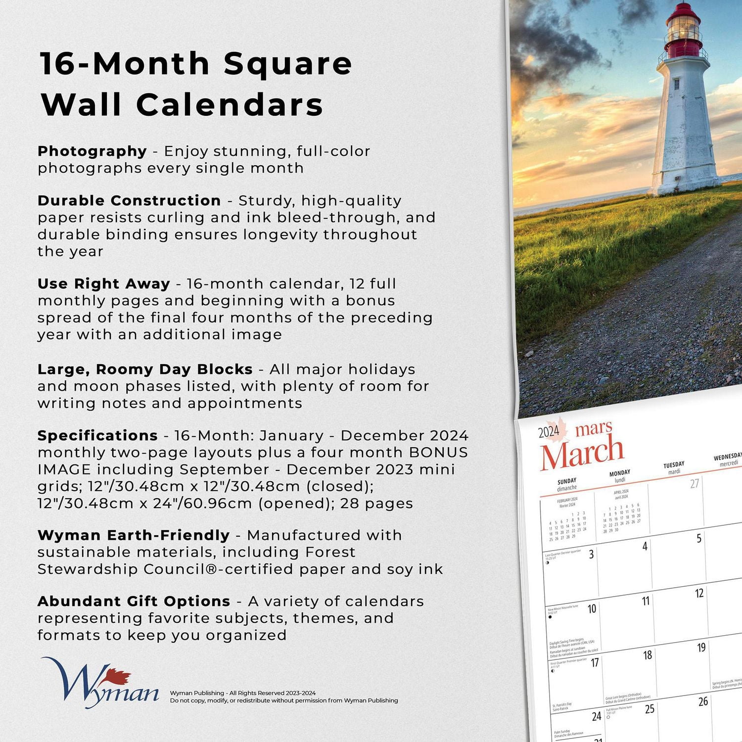 Wyman Publishing Nova Scotia 2024 12x24 Inch Square Wall Calendar, 9781525611582