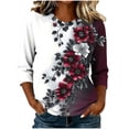 thumbnail image 3 of Tqyyweavej Womens 3/4 Sleeve Shirts Plus Size Printed Crew Neck Tops Loose Fit Casual V Neck Blouses, Gifts for Women S-5XL, 3 of 8
