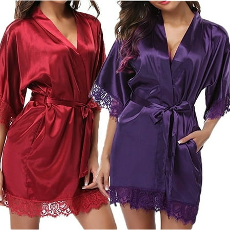 - Sexy Women Silk Lace Robe Dress Babydoll Lingerie Nightdress Nightgown Sleepwear